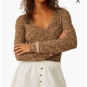 Intimately Free People Floral Thermal Knit Bodysuit NWOT